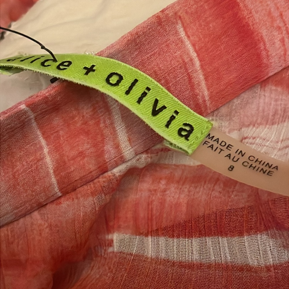 Alice + Olivia Shannon Pleated Maxi Skirt Pink Orange Swirl 8 - Picture 5 of 7